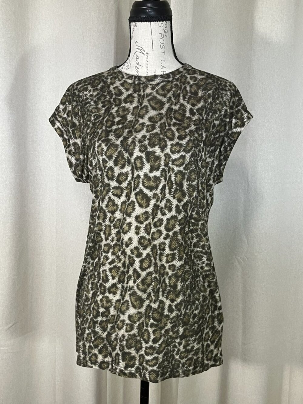 Helmut Lang cap sleeve leopard tunic top, size XS